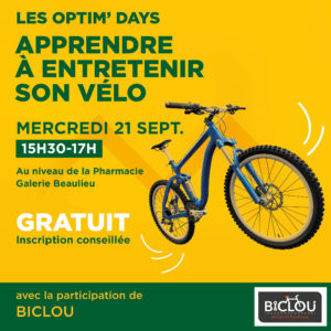 Les Optim'Days ATELIER ENTRETIEN VELO LE 21/09- Event à la galerie Beaulieu poitiers