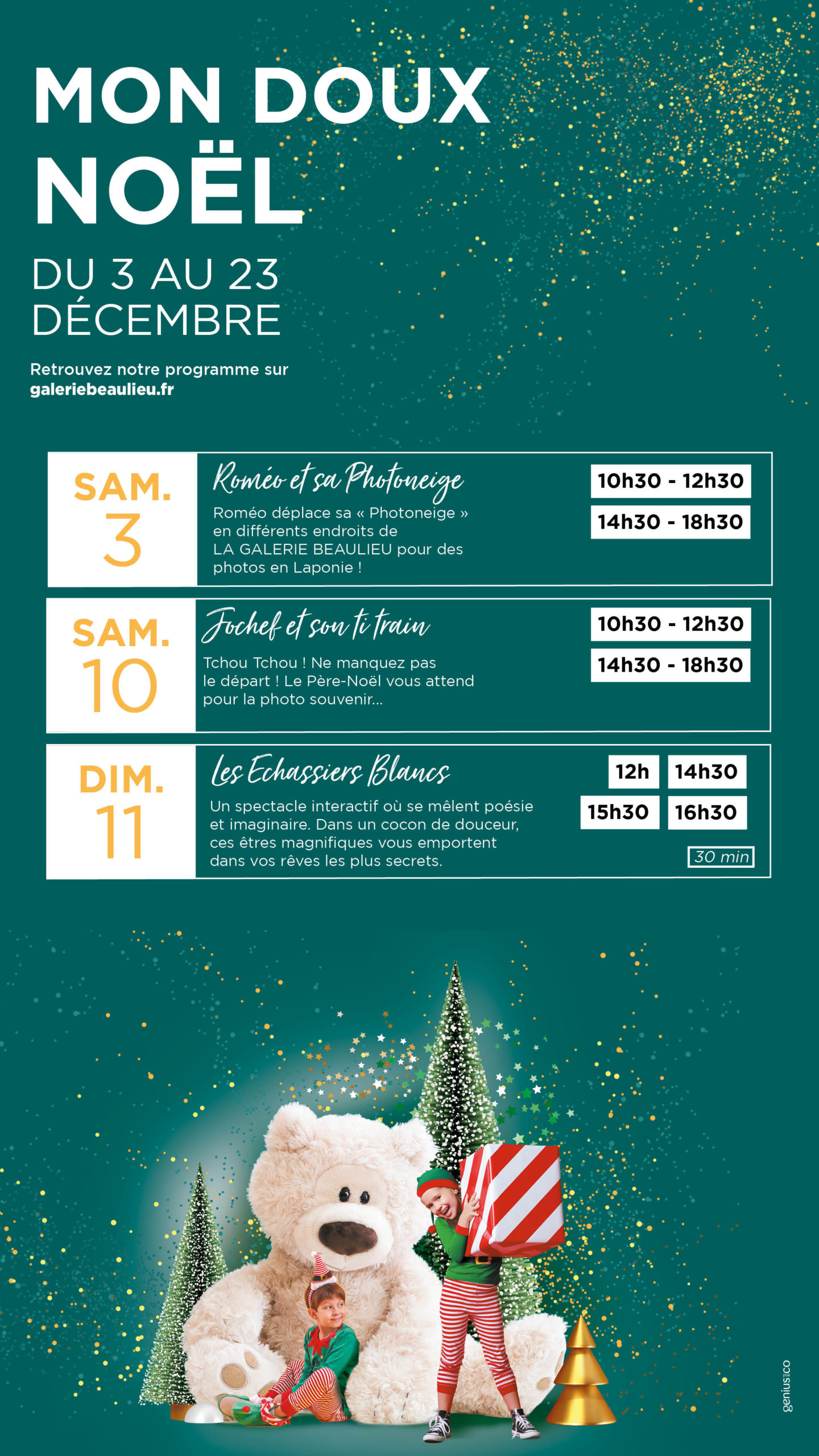 Programme festivités Noël 2022 - Galerie Beaulieu Poitiers
